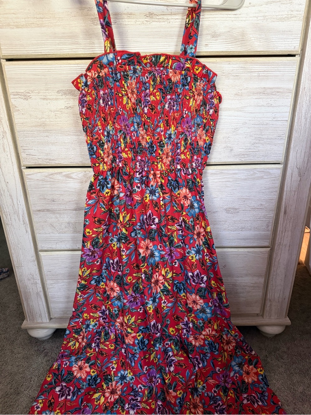 Women’s Red Floral Smocked Maxi Dress